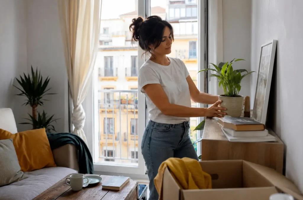 Mujer reorganizando su hogar para reconstruir su vida después de una separación
