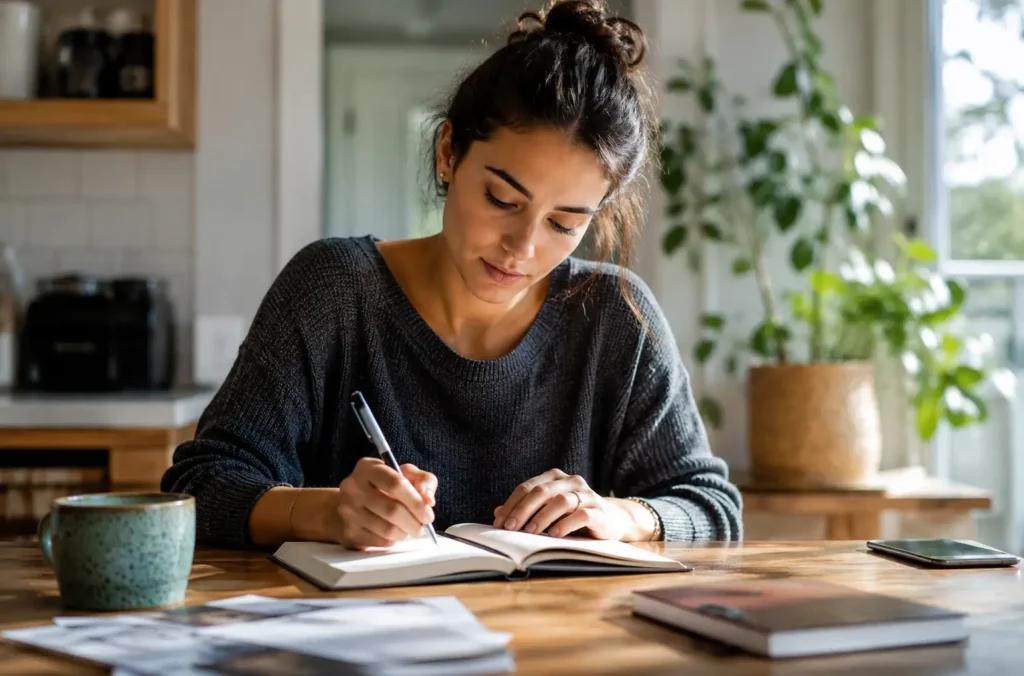 Mujer escribiendo en un diario para recuperar su autoestima y ordenar sus emociones